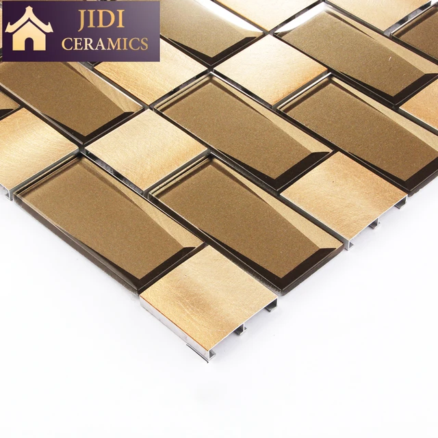 New design subway style 3D glass mix square aluminum metal mosaic wall tile