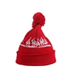 Fancy Decorate Knitted Plain Knit Red Beanie Hat With Pom Cotton Crochet Pattern For Women