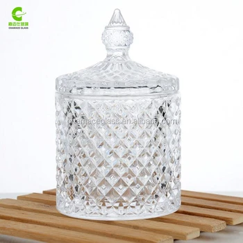 Glass Candy Jars With Lid Wedding Decoration Geo Cut Glass Candle