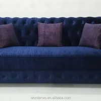 Tufted Button Wooden Frame Blue Linen