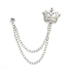 Hot Charming Tassel Crown Chain Brooch Rhinestone Vintage Men Silver Lapel Brooch Pin