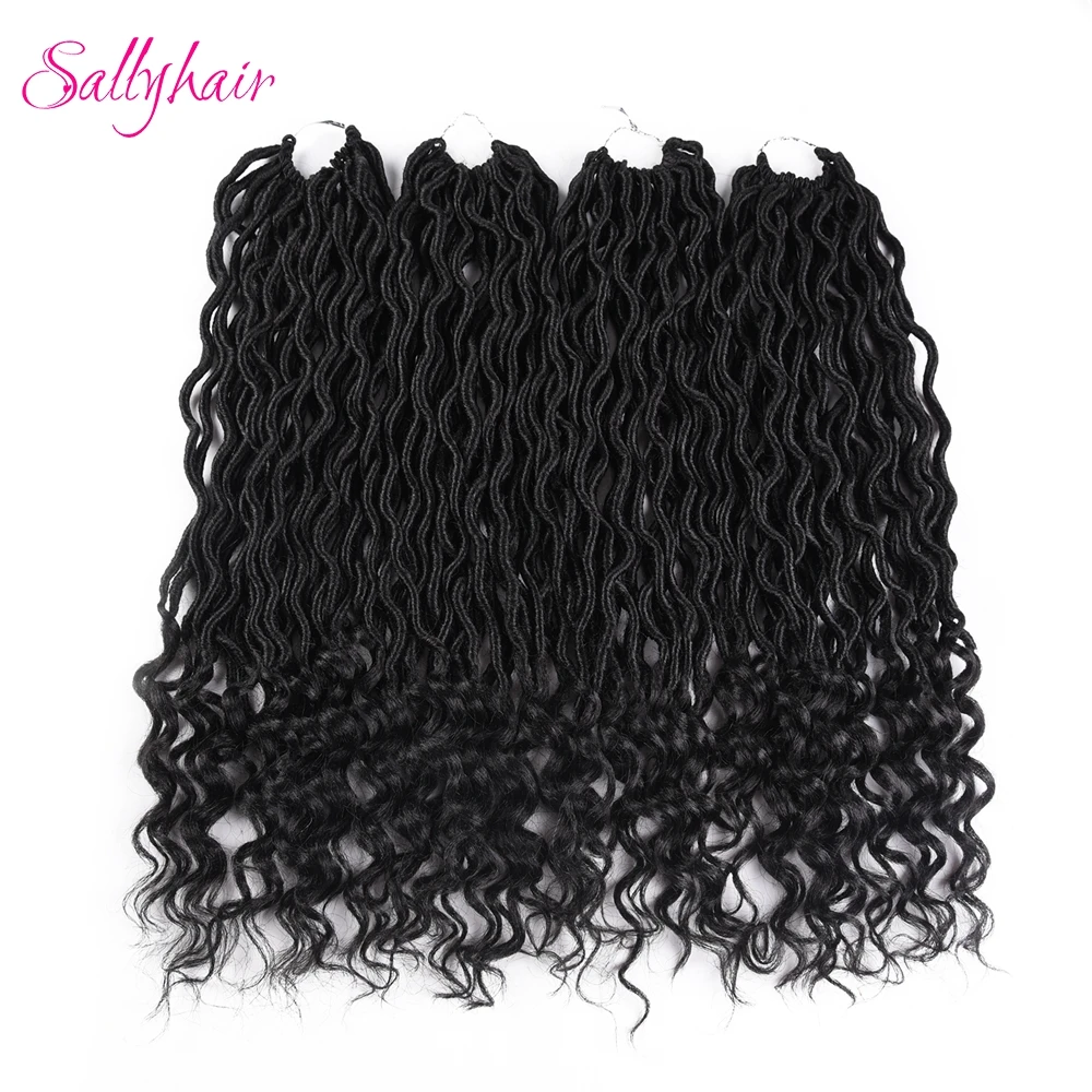 Sallyhair Faux Locs Curly 24 StrandsPack Crochet Braids Hair Extension Synthetic Soft Ombre Braiding Hair Loose End Black Brown (7)