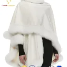 New Fashion Winter Lady's Fox Fur Trim with 100% Cashmere Shawl