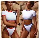 OEM Hot Style Sport Fashion Short Sleeve High Waist Bikini Swimsuit For Women