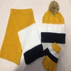 Cable Scarf Wholesale Custom Girls Cable Knitted Pom Cap Scarf And Glove Set