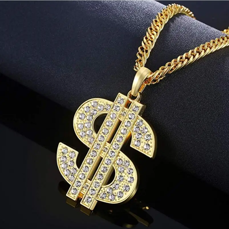 Fashion Gold Chain for Men with Dollar Sign Pendant Necklace