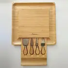 Natural Wooden Bamboo Cheese Board & Cutlery Set with Slide-Out Drawer