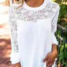 Hollow out lace stitching chiffon Tops Lotus leaf sleeve Women's Leisure Blouse