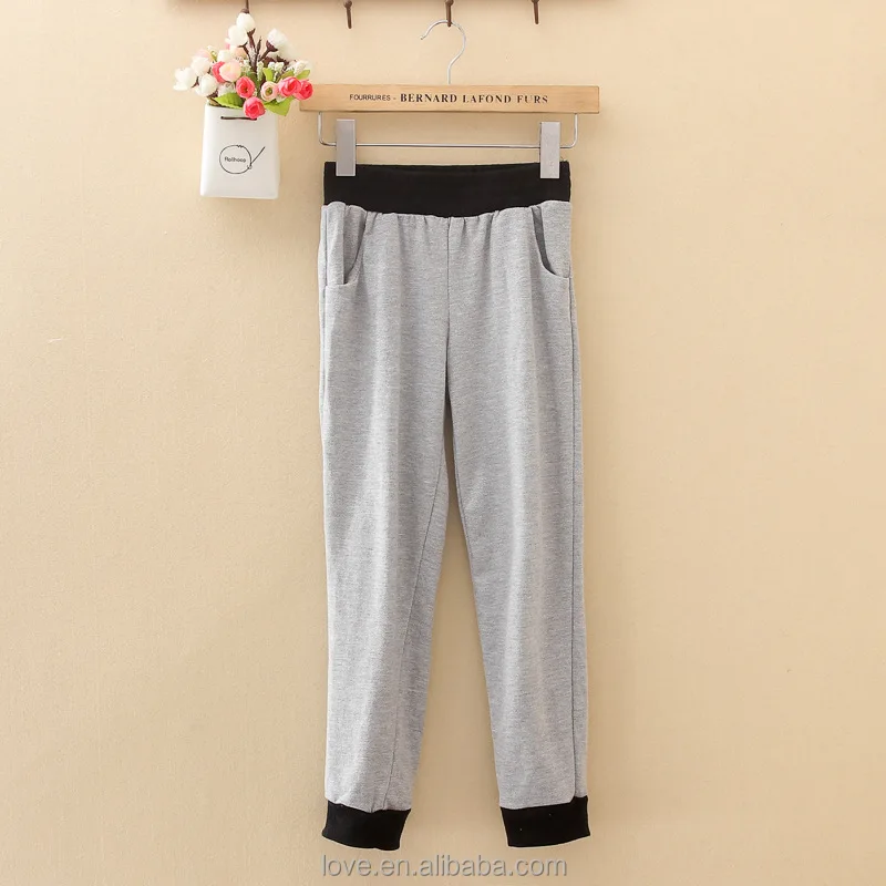 2016 new spring autumn kids girl grey sports elastic waist pants double pockets trousers