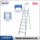 Aluminium household step ladder, with plastic tool tray