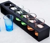 Barware Counter-top Bar Holds 6 Cups Black Long Wood Wine Glass Holder Rack