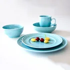 Hot sale european mediterranean blue color glazed dinner crockery hotel wedding tableware ceramic porcelain dinnerware sets