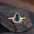 14K Yellow Gold Plated Pear Cut Women Wedding Bridal Rings Crown Shaped Engagement Ring