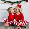 Family Parents Kids Christmas Satin Santa Green Red Stripe Cute Korean Polyester Pajamas Dress Night Skirt Sleepwear