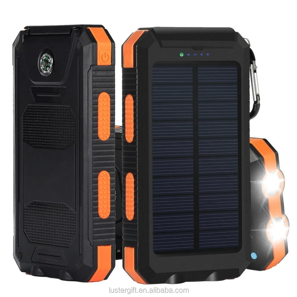 10000mAh Lithium Polymer Battery IP67 Waterproof Solar Power Bank With Flashlight Compass for Outdoor - ANKUX.COM