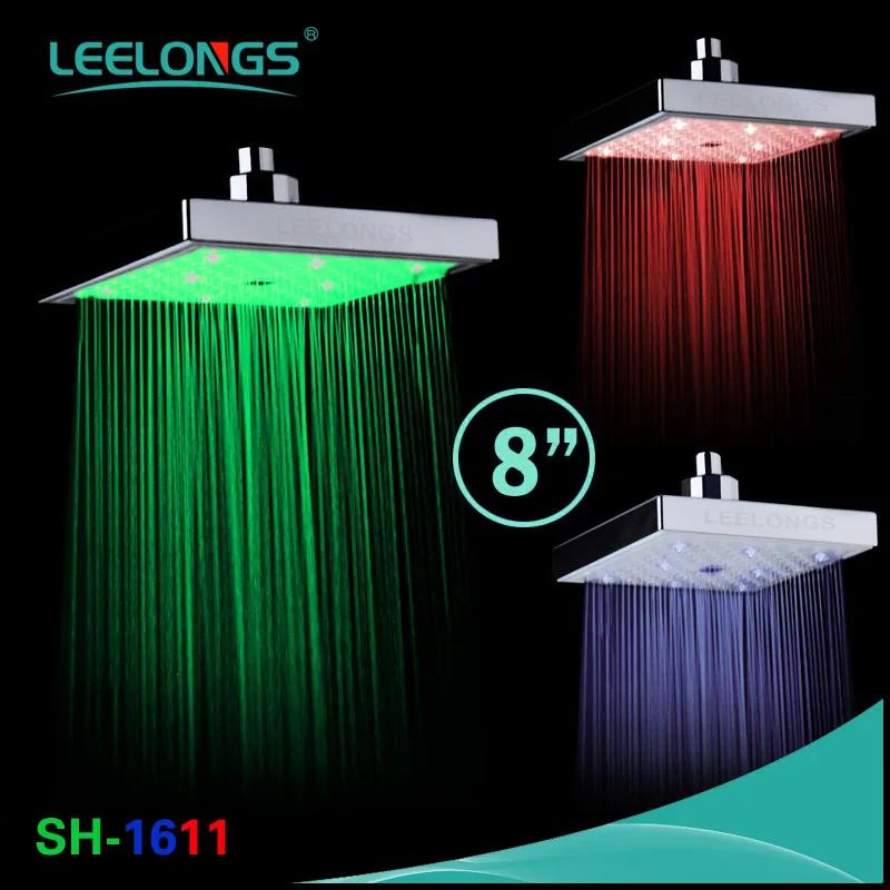 8inch Color Changing Led Lighting Square Rainfall LED Shower Head, View