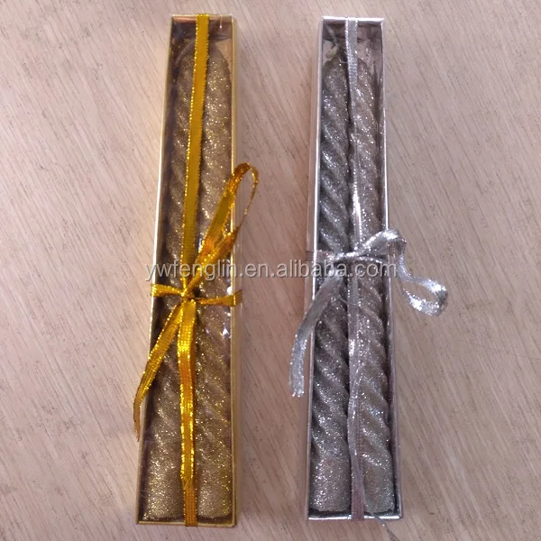 10 inch gold christmas decoration pillar candle with glitter