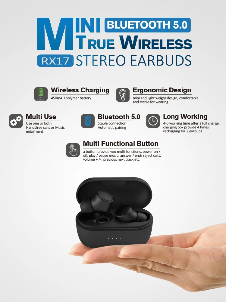 Top Ten TWS 5.0 Handsfree In-Ear Wireless Bluetooth Ear Buds Headphones RX17,Twins Earphone with Charging Box-Chelsea - ANKUX.COM