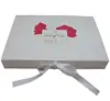 Custom Printing Cheap white ribbon bow tie weave hair extensions packing box,hair bundle gift box with handle bag
