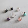 Simple black agate rose quartz turquoise opal stone stud 925 Sterling Silver Earring
