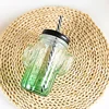 Cactus design cup tumbler mug colored mason jar fancyglass with handle and straw lids