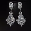 SJ Art Deco Jewelry SJLE0019 Glamorous Bridal Brass Real Gold Plated Drop Cubic Zirconia Synthetic Crystal Statement Earrings