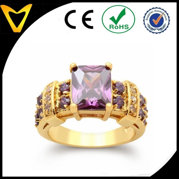 gold plated wedding rings purple cubic zirconia engagement