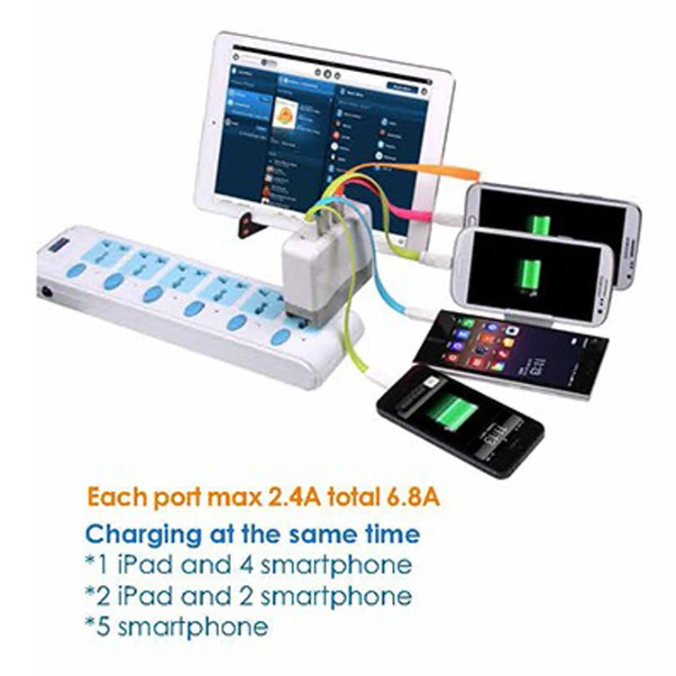 2015 new design 5V 6.8A 5 port multiple mini usb charger station