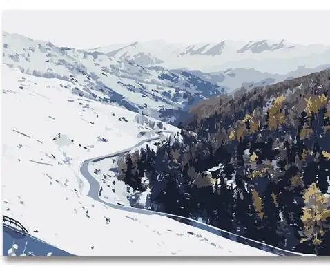 Digital Diy pintura al óleo por números dibujo pintado a mano foto pared decoración foto de las montañas de nieve en invierno paisaje