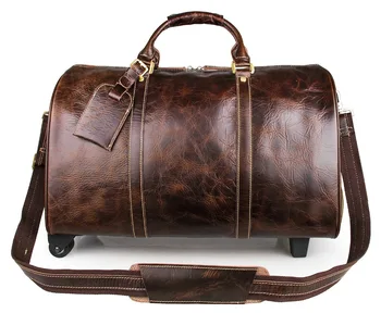 m.d cowhide leather travel tote trolley bag for