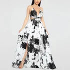 Summer Floral Maxi Dress Backless Boho Chic Women's Beach Dress Black Spaghetti Holiday Sexy Female Casual Long Dresses