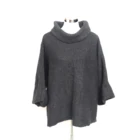 fashion pure color plain knitted high collar women poncho