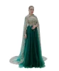 Green Tulle Gold Lace Hot Fix AB Rhinestone Plus Size Dresses 2018 Top Sale Arabia Style Prom Dresses With Cape For Fat Women