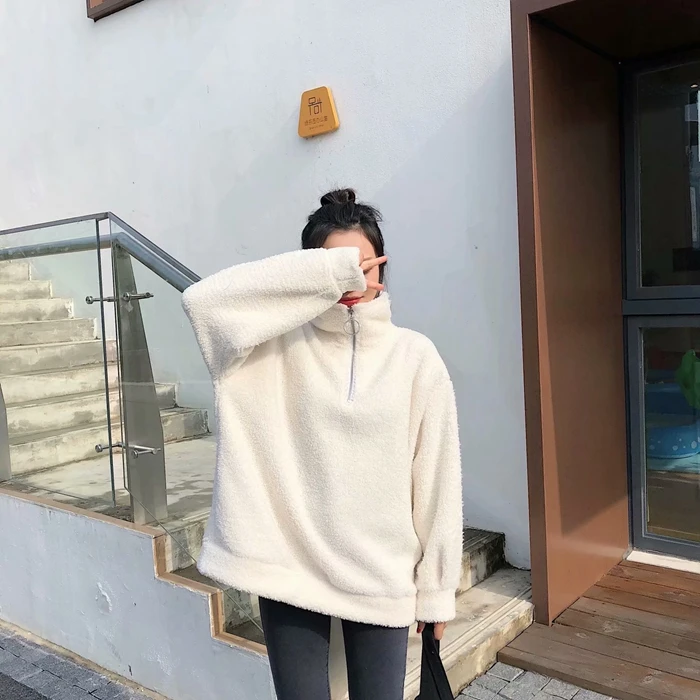 Womens Quarter Women Zip Pullover Sweatshirt Sherpa Pullover