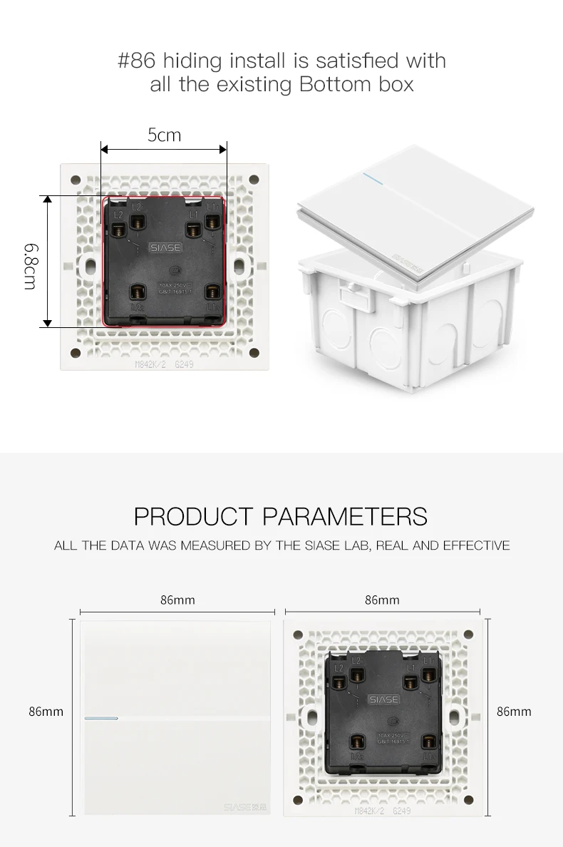 OEM Home Mounted 10A 250V Power electrical wall 1 gang 1 way switch