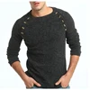 Mens Button Splicing Solid Color Hedging Turtleneck Slim Sweater