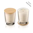 scented soy wax candle with wooden lid in glass jar with high end gift box