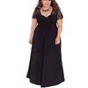 Loose Big Size Black Ruched Cup High Waist Maxi Dresses Short Sleeve Lace Dress