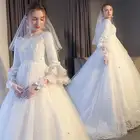 Flare High Quality New Design Muslim Full Plus Size Lace Wedding Dress with Sleeves