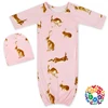 Lovely Rabbit Print Baby Sleep Gowns With Hat Long Sleeve Soft Gown Dresses Newborn Baby Night Gown