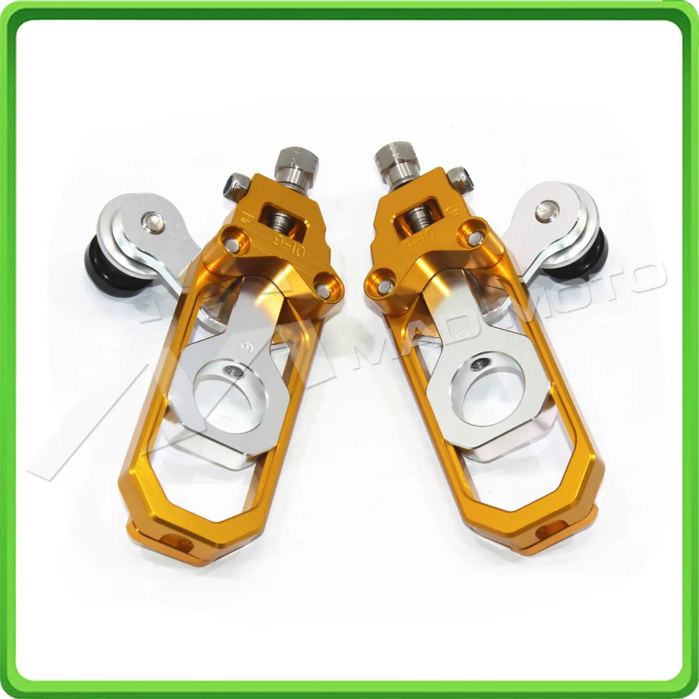 Motorcycle Chain Tensioner Adjuster with paddock bobbins fit for HONDA CBR 1000 RR CBR1000RR 2004 2005 2006 2007 Gold & Silver (4)