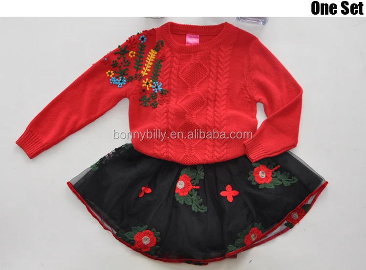 2015 bonnybilly children clothing set,woollen embroidered girls