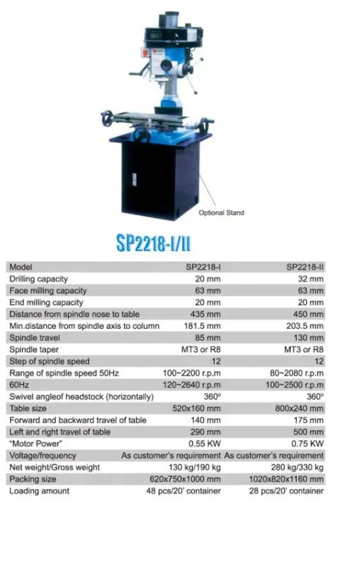 Small milling machine R8 spindle