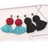 Wholesale retro ethnic style hair knitting round cake fringed earrings with exaggerated long hand-made women earrings