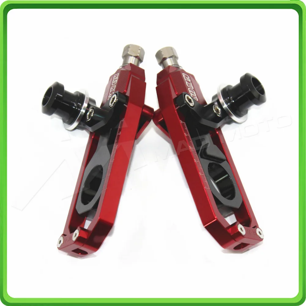 Motorcycle Chain Tensioner Adjuster with paddock bobbins kit for Yamaha R1 YZF-R1 2004 2005 Red&Black (4)