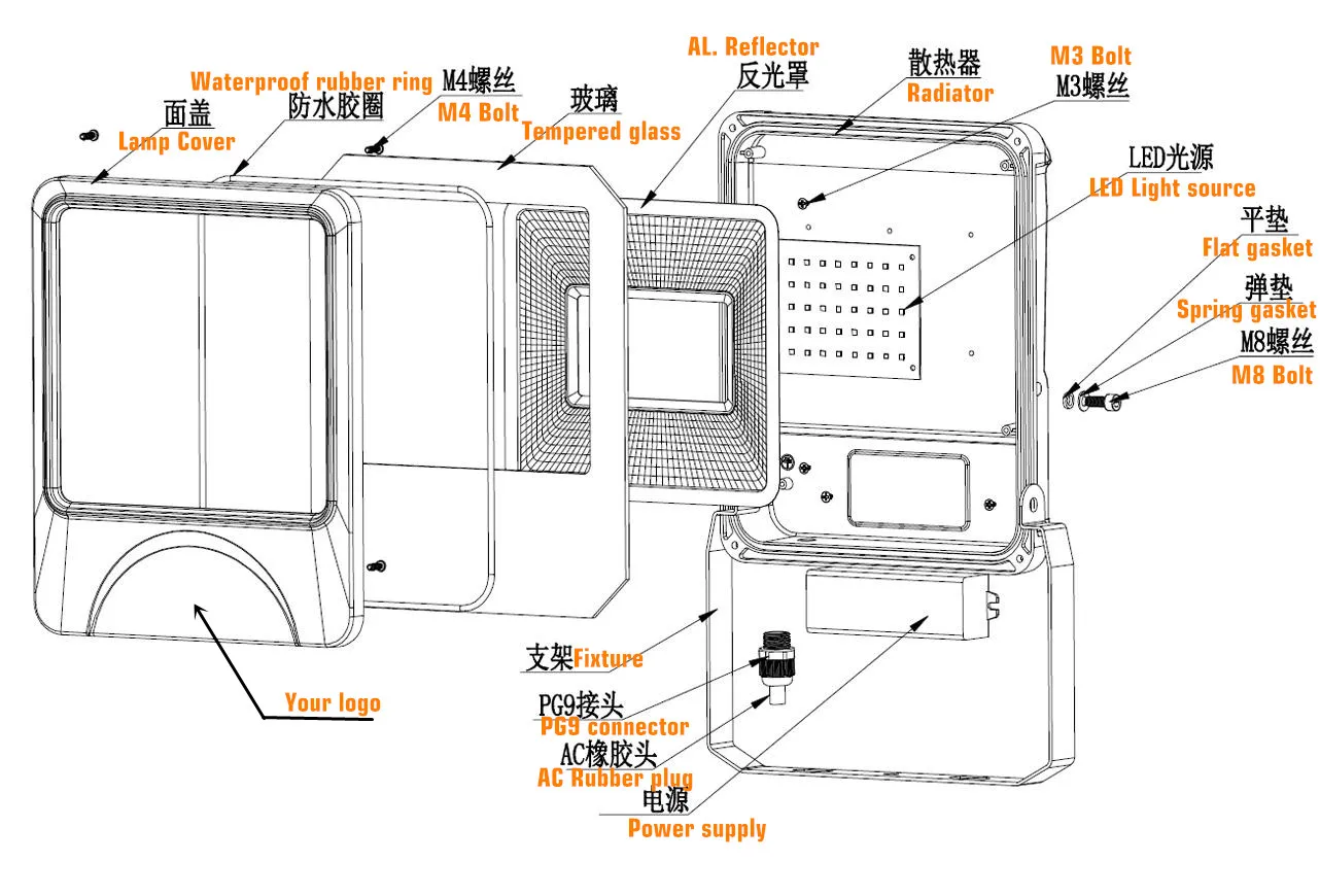 Aluminum materials 120deg Beam with IP66 waterproof and 3 years warranty 100W RGB LED Flood Light