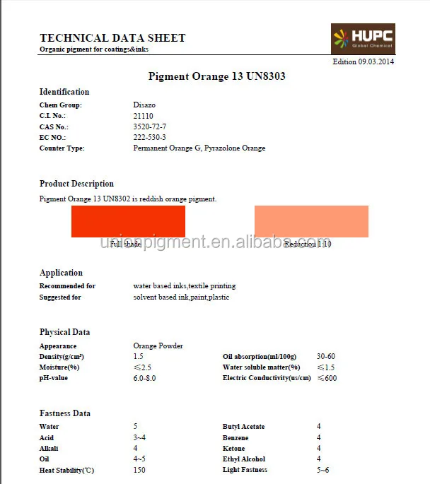 pigment orange 13 un8302 a reddish orange pigment