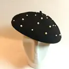 women wool pearl french style casual classic beret hat