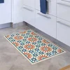 Orange and blue vinyl carpet with zellige tiles design Morocan style tiles printed on vinyl mat area rug
