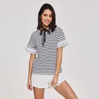 High Quality Women's t-shirts, Customize Oversized Large Short Sleeve Women Striped T Shirt